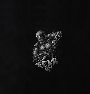 Noob Saibot from Mortal Kombat in a dark monochrome illustration with the word Fear HD phone wallpaper