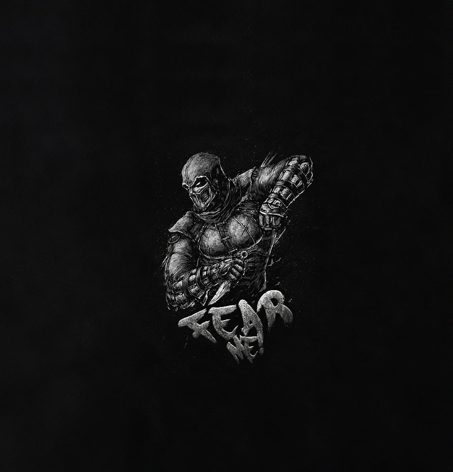 Noob Saibot from Mortal Kombat in a dark monochrome illustration with the word Fear HD phone wallpaper