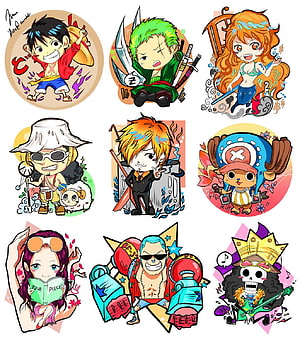 One Piece Chibi Straw Hat Pirates Character Collection Illustration HD phone wallpaper