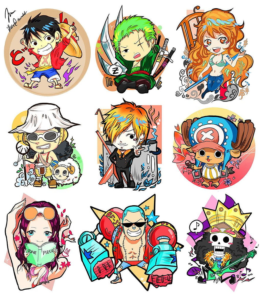 One Piece Chibi Straw Hat Pirates Character Collection Illustration HD phone wallpaper