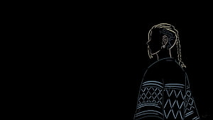 Minimal Line Art of Draken from Tokyo Revengers in Profile with Braid and Geometric Sweater HD wallpaper