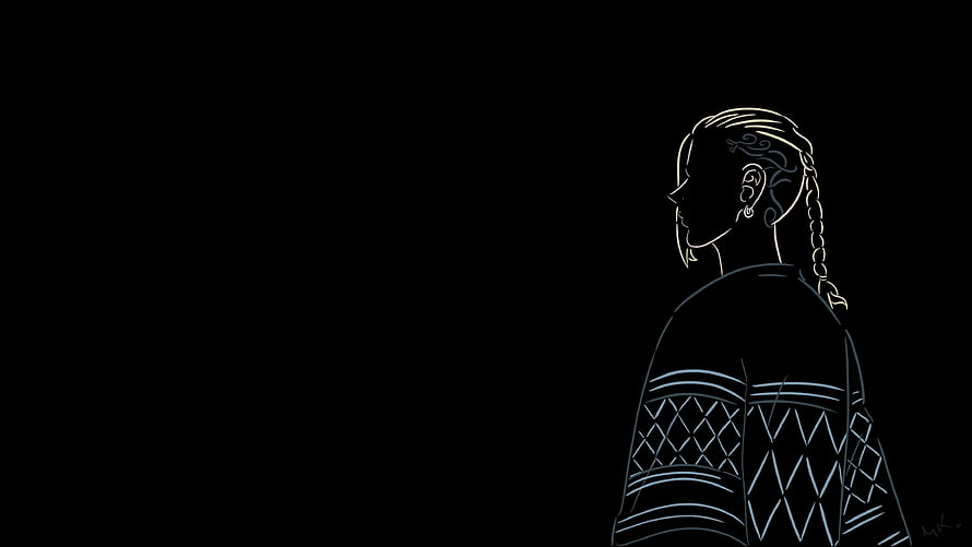 Minimal Line Art of Draken from Tokyo Revengers in Profile with Braid and Geometric Sweater HD wallpaper