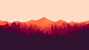 Firewatch Minimalist Mountain Forest Sunset Landscape Illustration HD wallpaper
