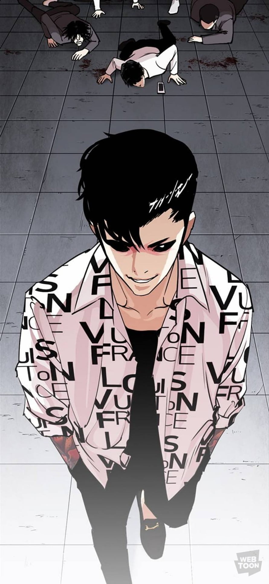Lookism Manhwa Villain Character Art With Defeated Figures On Tiled Floor HD phone wallpaper