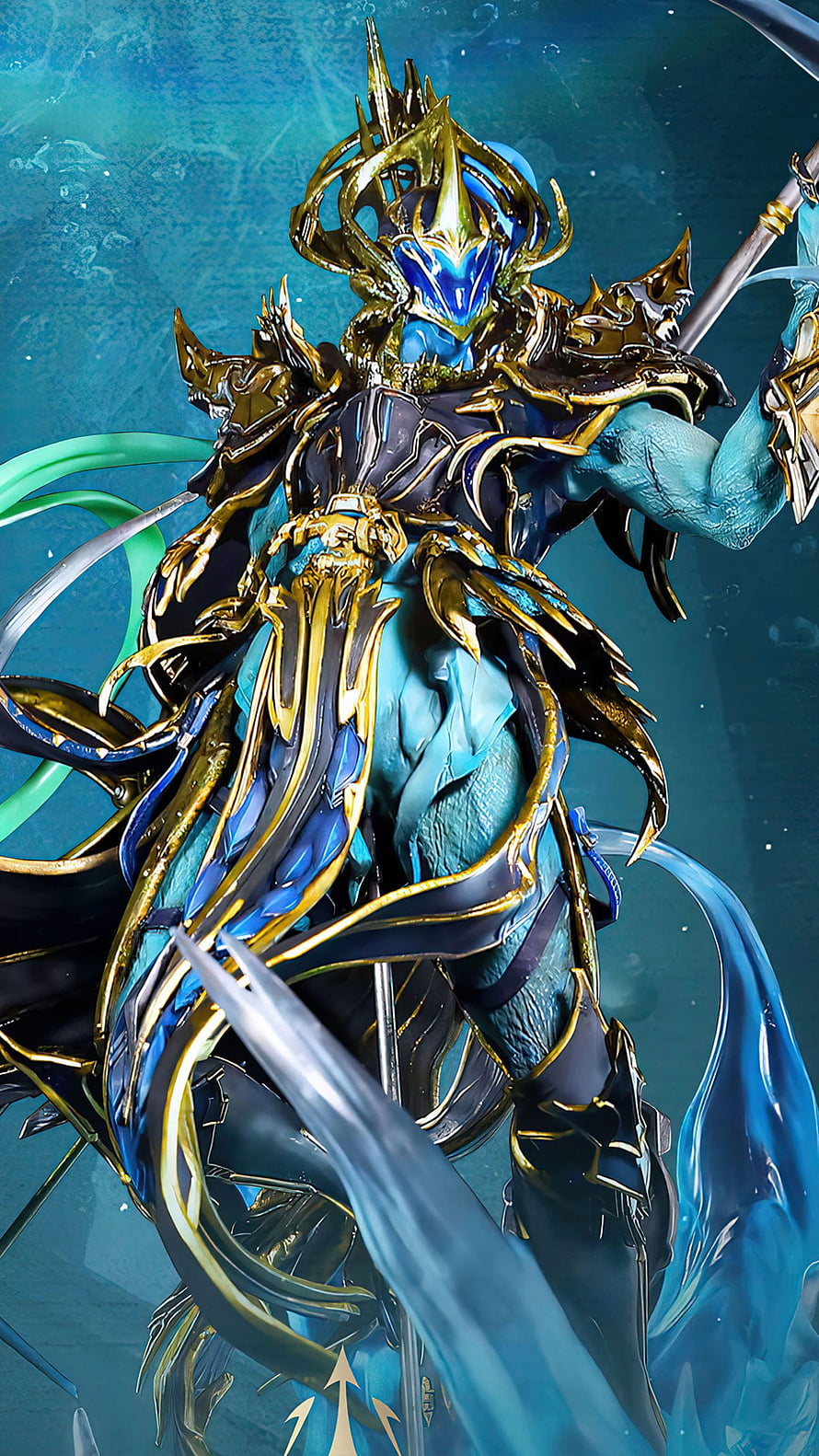 Poseidon X Suit Character from PUBG Mobile in Ornate Gold and Blue Armor HD phone wallpaper