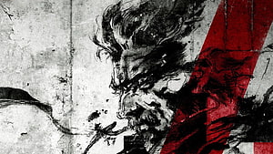 Gritty Ink Wash Warrior Portrait with Bold Red Diagonal Accent HD wallpaper
