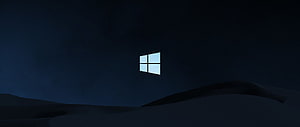 Windows 10 Dark Minimalist Desktop Background with Glowing Logo on Night Landscape HD wallpaper