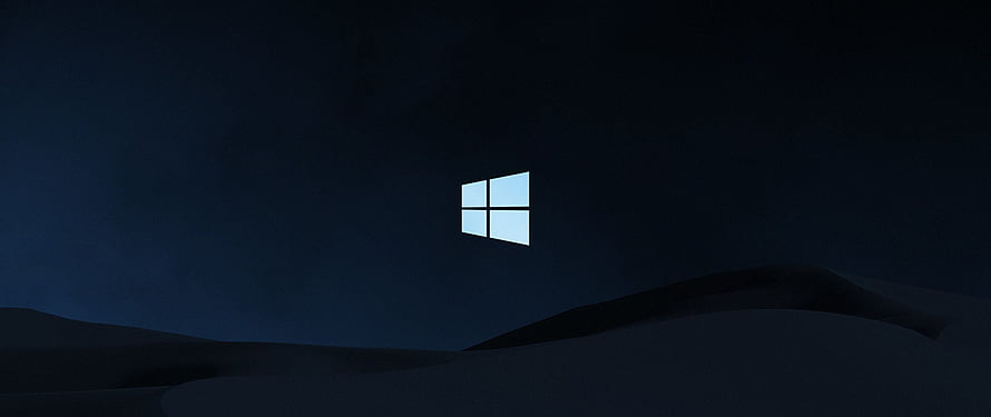 Windows 10 Dark Minimalist Desktop Background with Glowing Logo on Night Landscape HD wallpaper