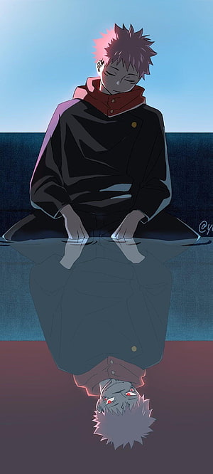 Yuji Itadori Jujutsu Kaisen Anime Character Sitting in Water with Reflection HD phone wallpaper
