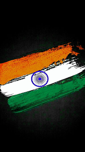 Painted Indian National Flag with Ashoka Chakra on Black Background HD phone wallpaper