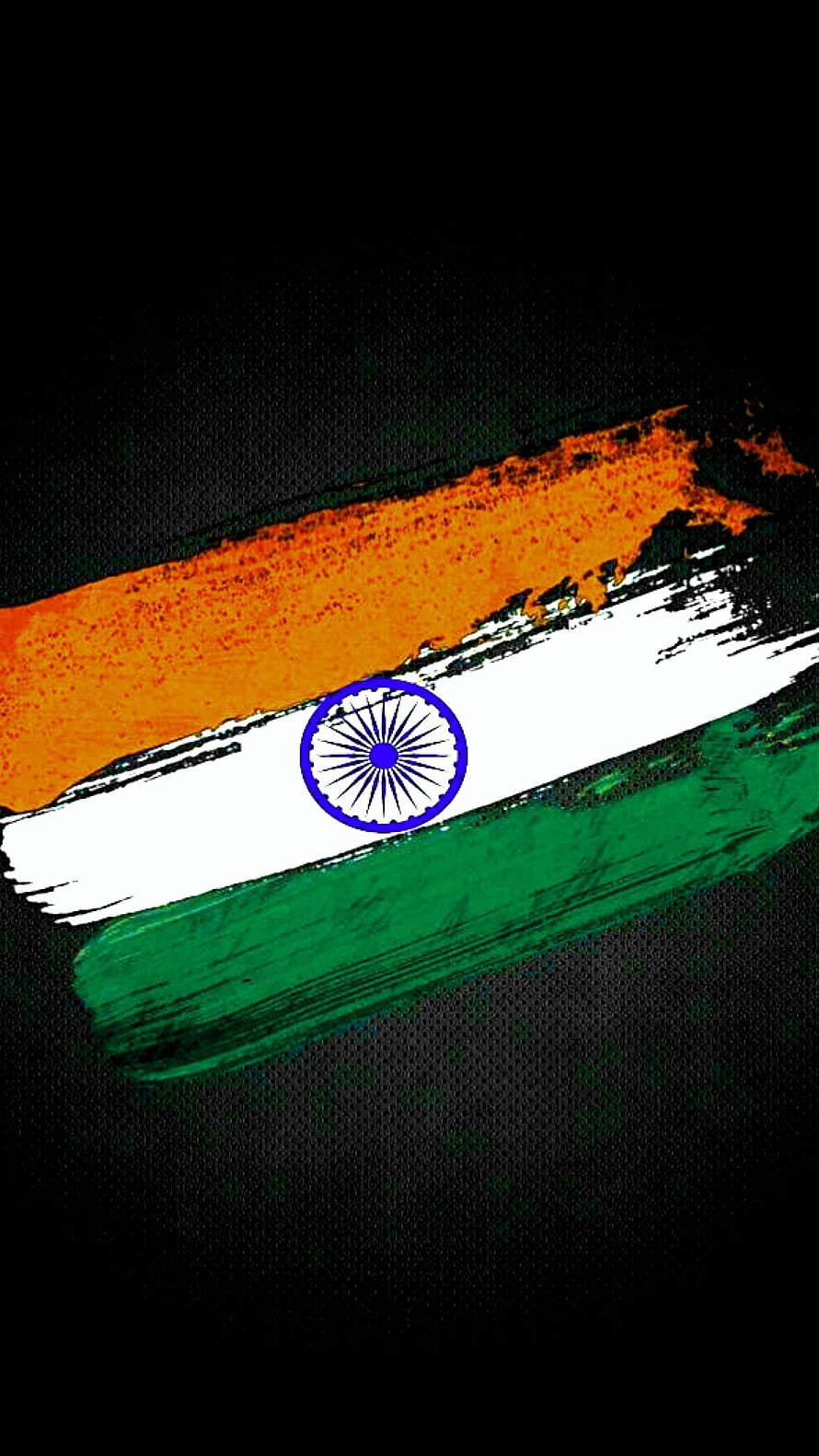 Painted Indian National Flag with Ashoka Chakra on Black Background HD phone wallpaper