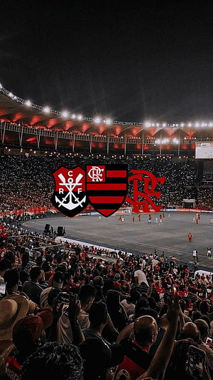 Flamengo Stadium Night Match With Crowd And Club Crests HD phone wallpaper