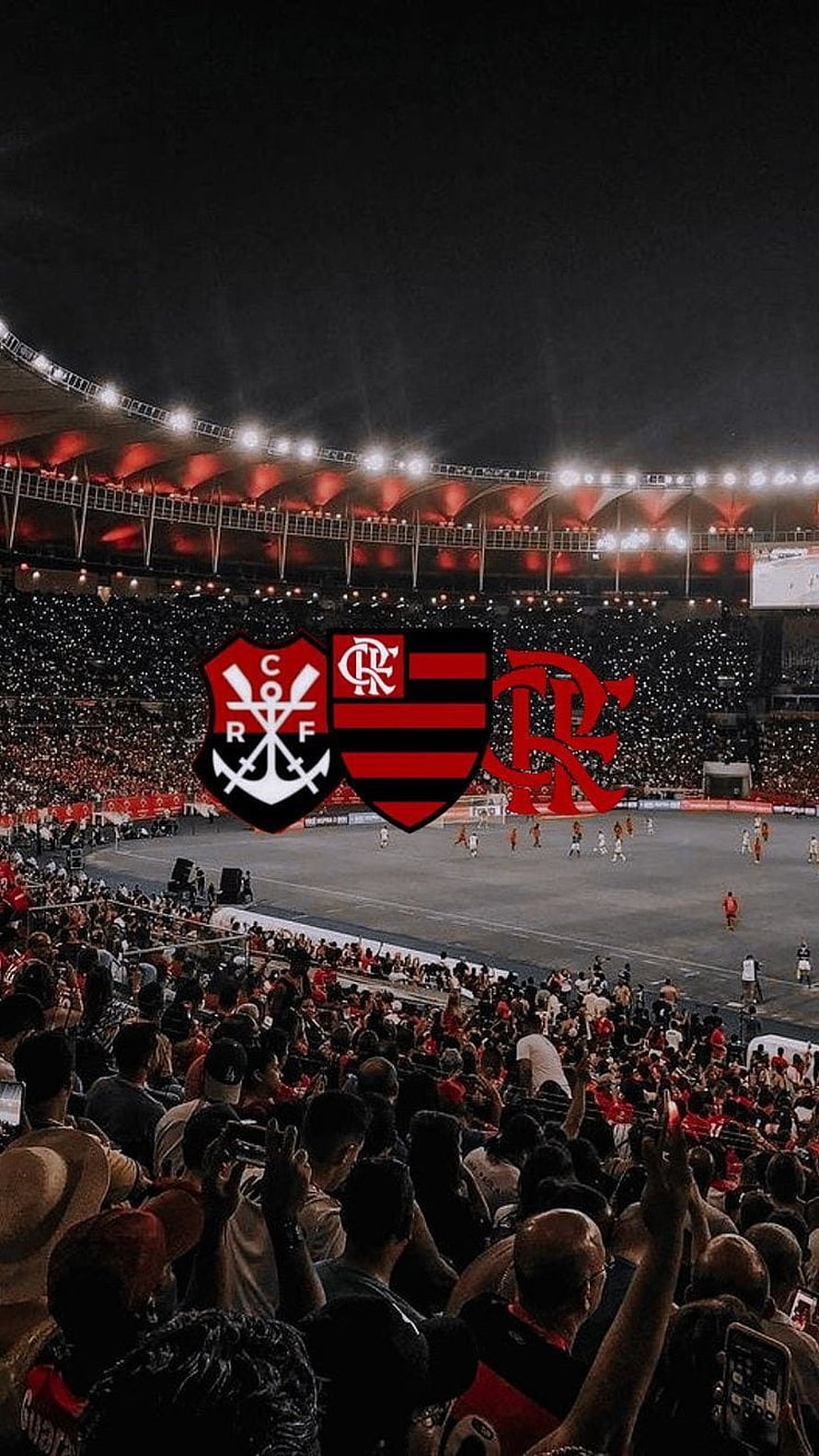 Flamengo Stadium Night Match With Crowd And Club Crests HD phone wallpaper