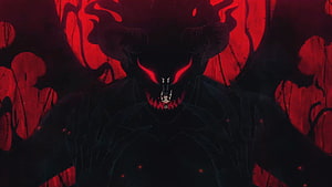 Black Clover Liebe Dark Demon Form with Glowing Red Eyes and Horns HD wallpaper