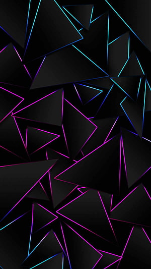 Abstract Neon Geometric Triangles with Cyan and Magenta Glowing Edges on Black Background HD phone wallpaper