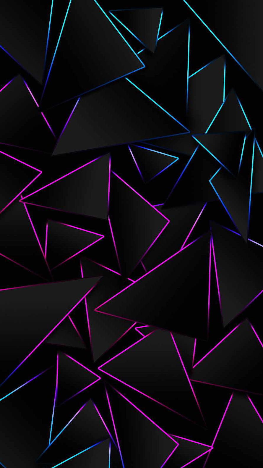 Abstract Neon Geometric Triangles with Cyan and Magenta Glowing Edges on Black Background HD phone wallpaper