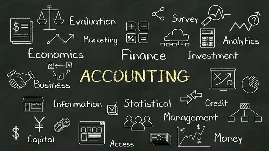 Accounting Concept Chalkboard with Business Finance and Economics Icons HD wallpaper
