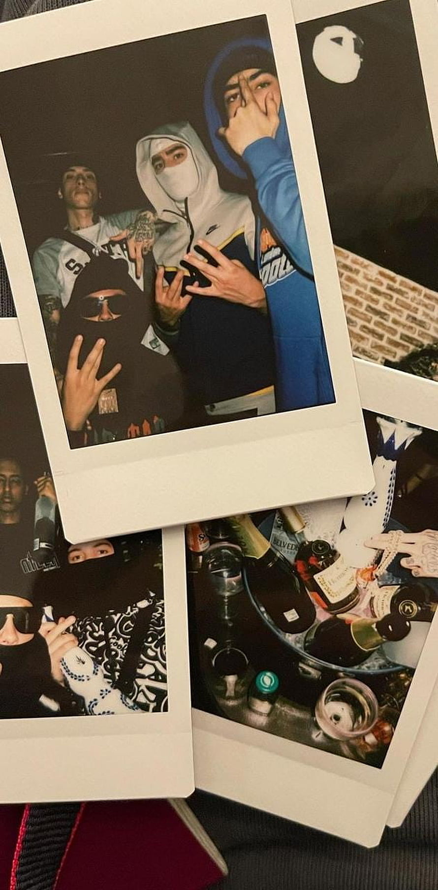 Central Cee Polaroid Photo Collage with Hooded Figures and Luxury Bottles HD phone wallpaper