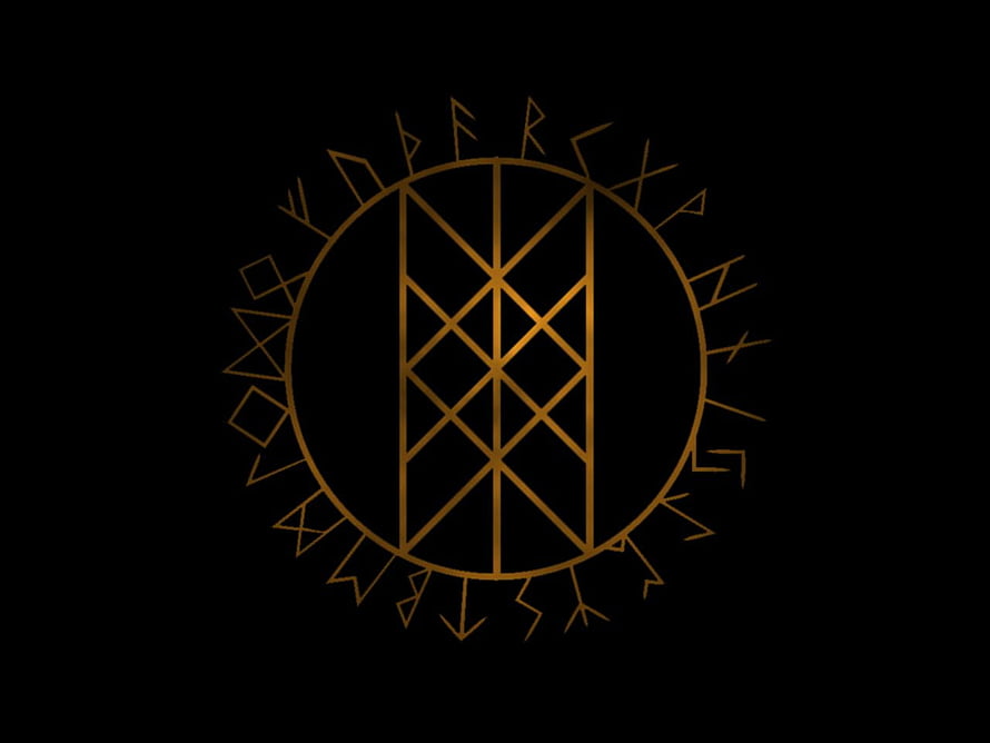 Golden Norse Rune Circle with Viking Futhark Symbols on Black Background HD wallpaper