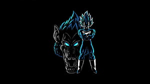Vegeta Blue Great Ape Transformation with Wolf Head on Black Background HD wallpaper