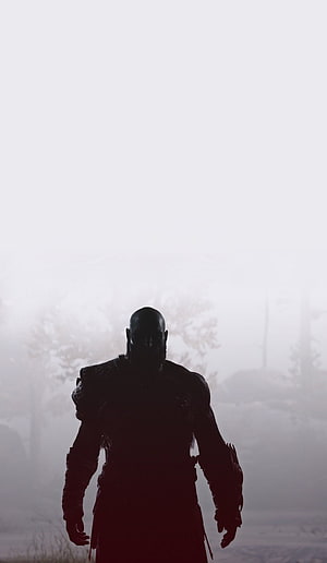 Kratos Silhouette in Misty Snowy Forest from God of War HD phone wallpaper