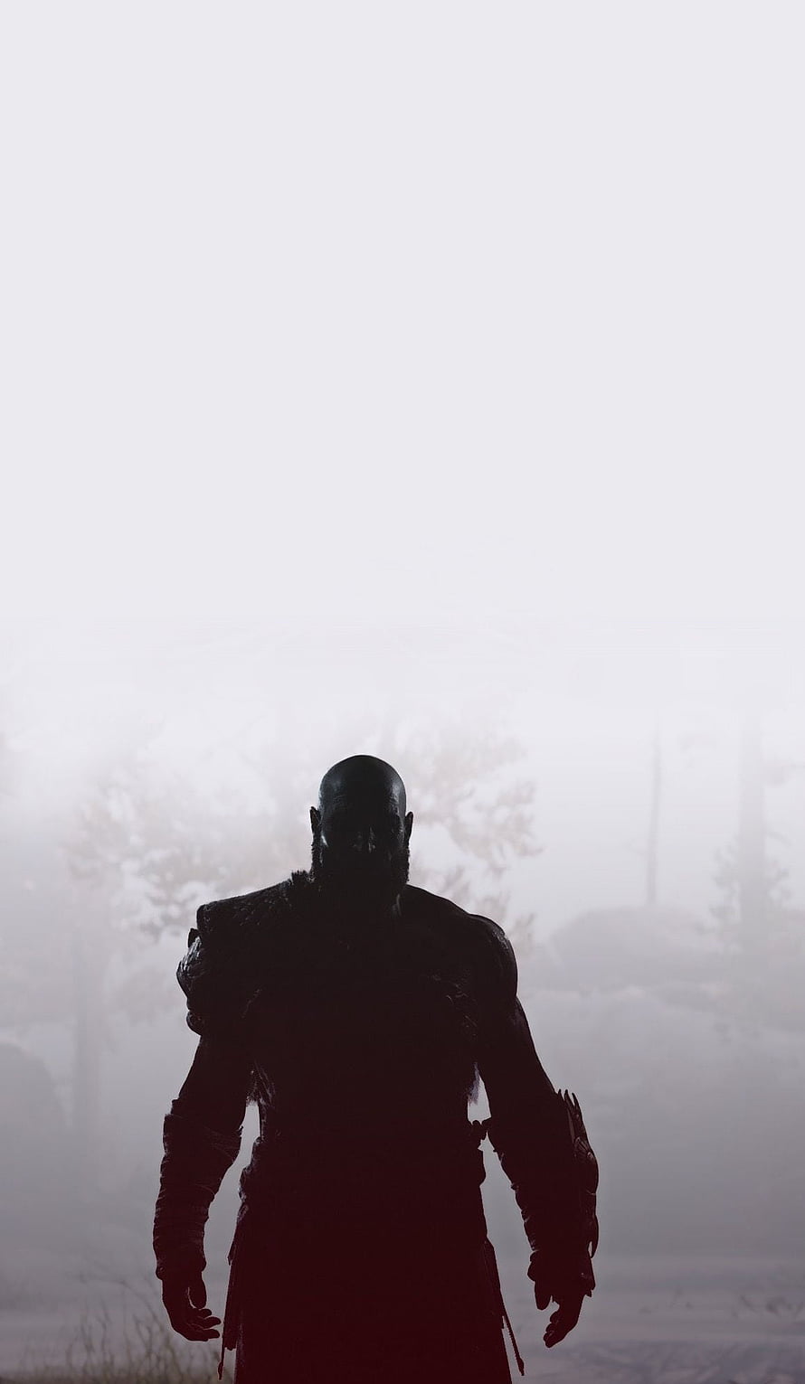 Kratos Silhouette in Misty Snowy Forest from God of War HD phone wallpaper