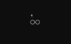Harry Potter Minimalist Round Glasses and Lightning Bolt Icon on Black Background HD wallpaper