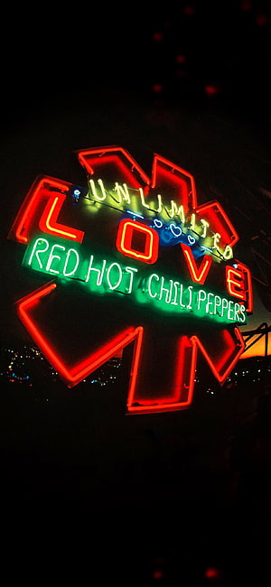 Red Hot Chili Peppers Unlimited Love Neon Sign at Night HD phone wallpaper
