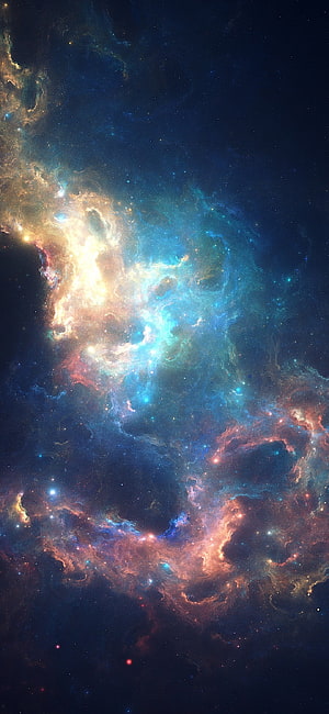Vibrant Cosmic Nebula with Swirling Gas Clouds and Distant Star Fields HD phone wallpaper