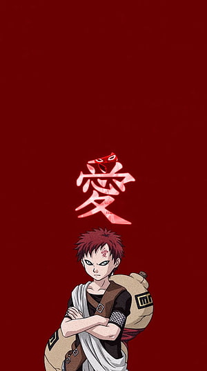 Gaara from Naruto anime character with red background and glowing kanji symbol HD phone wallpaper