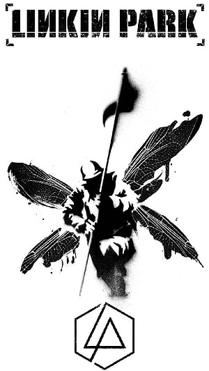 Linkin Park Meteora Black and White Insect Illustration with Flag and Hexagonal Logo HD phone wallpaper