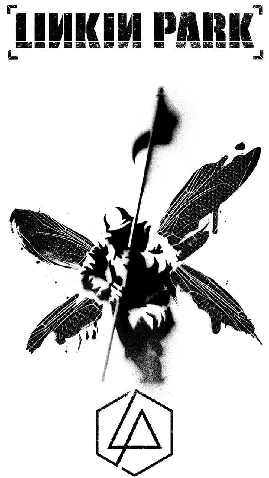 Linkin Park Meteora Black and White Insect Illustration with Flag and Hexagonal Logo HD phone wallpaper