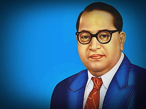 Painted Portrait of B. R. Ambedkar in a Blue Suit and Red Tie HD wallpaper