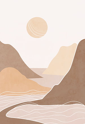 Minimalist Abstract Landscape with Warm Earth Tones and Geometric Sun HD phone wallpaper