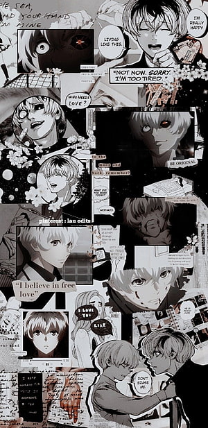 Tokyo Ghoul Kaneki Ken Black and White Manga Panel Collage Aesthetic Wallpaper HD phone wallpaper