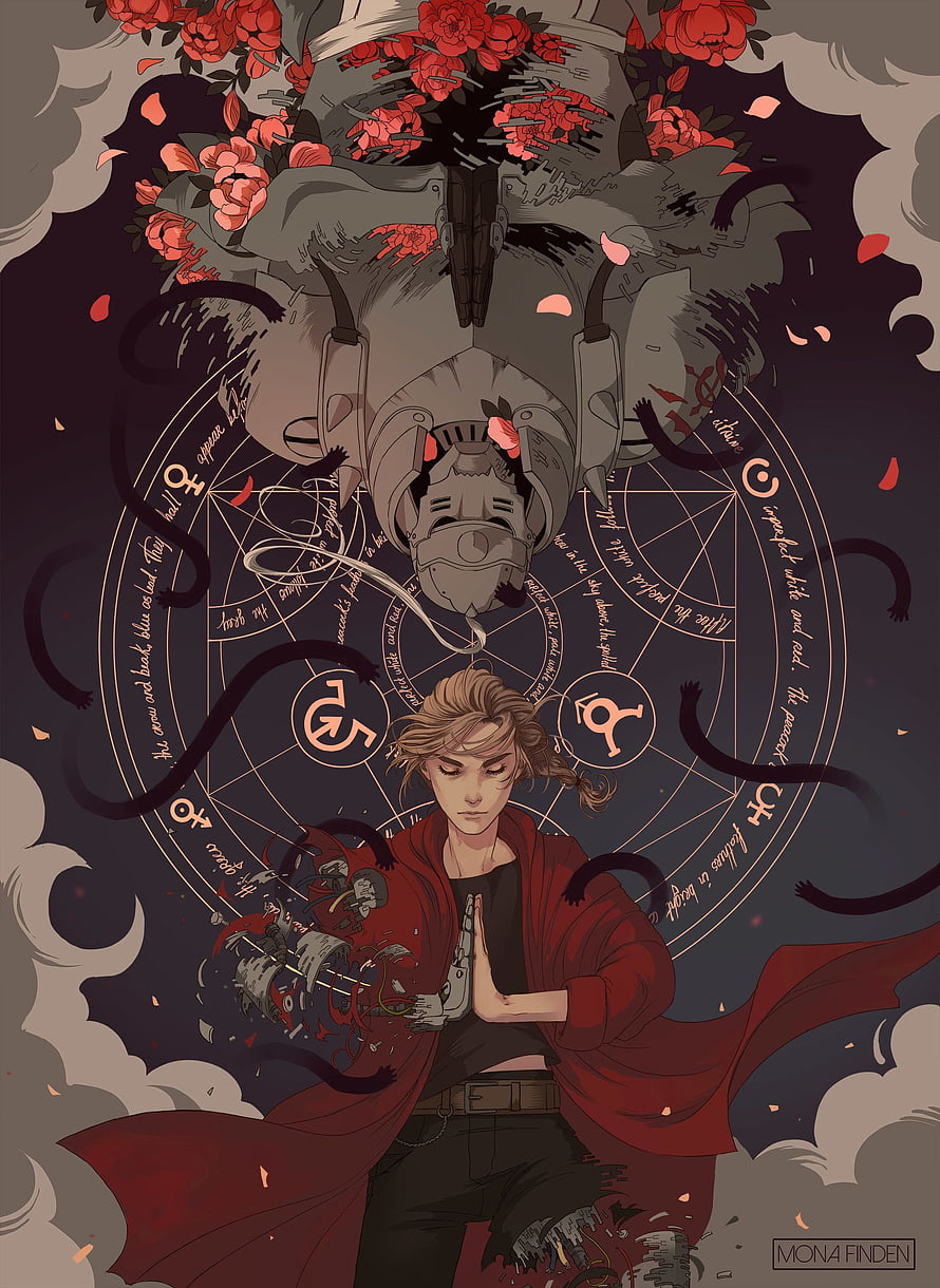 Fullmetal Alchemist Brotherhood Alchemy Circle and Mechanical Armor Illustration HD phone wallpaper
