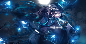 Demon Slayer Muichiro Tokito Wielding Katana with Blue Spirit Energy HD wallpaper