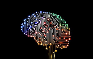 Glowing Circuit Board Human Brain Illustration on Black Background HD wallpaper