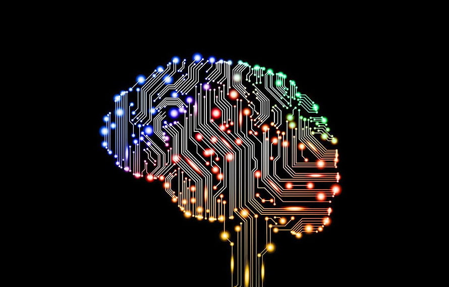 Glowing Circuit Board Human Brain Illustration on Black Background HD wallpaper