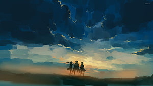 Attack on Titan Survey Corps Silhouettes Against Dramatic Stormy Sky HD wallpaper