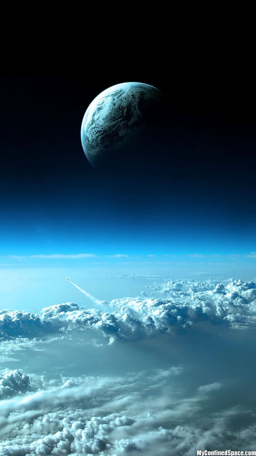 Dramatic View of Earth Rising Above a Vast Cloud Layer in Deep Space HD phone wallpaper