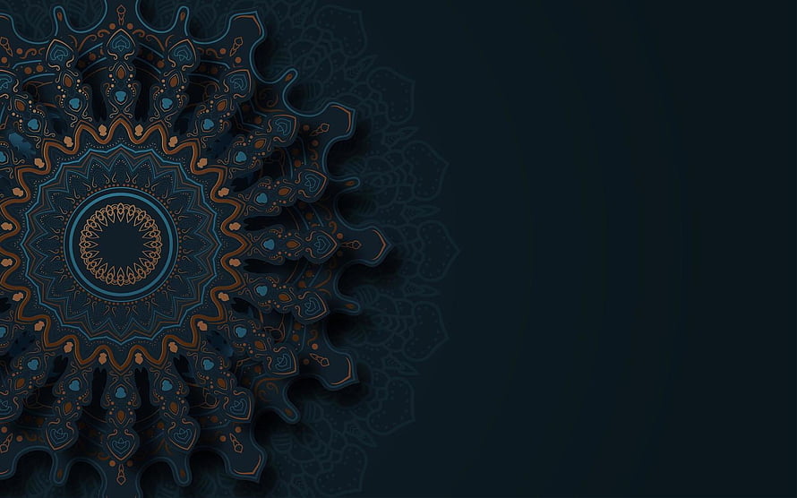 Dark Ornate Mandala Pattern with Intricate Geometric Floral Design on Deep Navy Background HD wallpaper