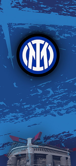 Inter Milan Club Crest Above San Siro Stadium in Blue Toned Graphic Design HD phone wallpaper