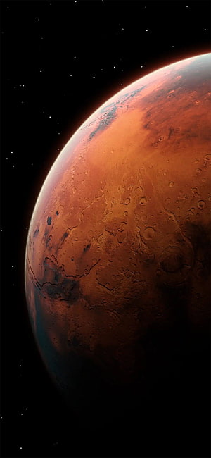 Mars Planet Surface Close-Up Against Starry Deep Space Background HD phone wallpaper