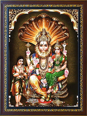Lakshmi Narasimha Swamy Devotional Artwork With Multi-Hooded Serpent Canopy HD phone wallpaper