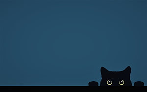 Minimalist Black Cat Peeking Over Edge With Glowing Yellow Eyes HD wallpaper