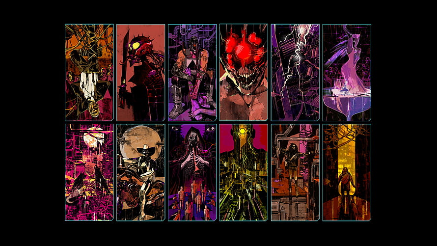 Cyberpunk 2077 Tarot Card Collection Featuring Iconic Characters and Dark Neon Aesthetics HD wallpaper