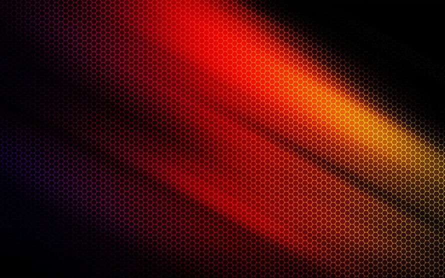 Dark Hexagonal Grid with Fiery Red and Orange Gradient Glow HD wallpaper