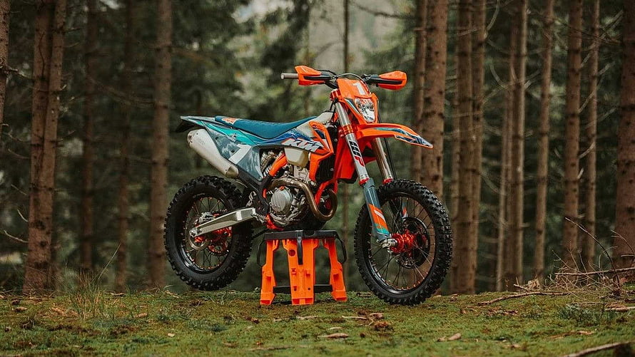 KTM 350 EXC-F WESS Edition Enduro Motorcycle Parked in Pine Forest HD wallpaper