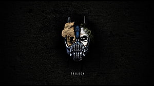 Batman Trilogy Dark Knight Rises Bane Mask and Joker Face Split Portrait HD wallpaper